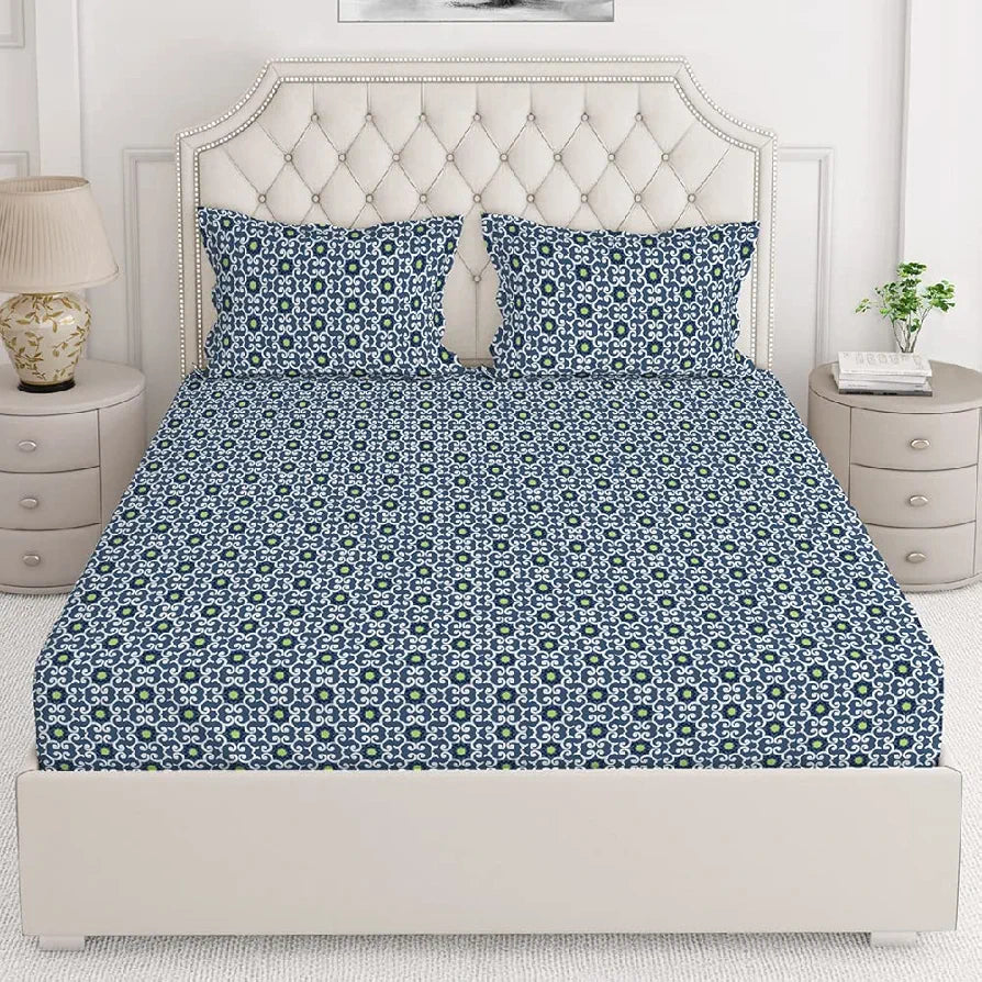 Layers Firenze Cotton Bedsheet Set for All Seasons Lightweight 140 TC Queen Size Dark Blue 1 Color