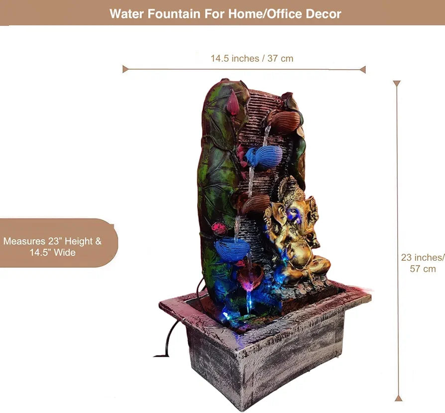 Alila Big Ganesha with Diya LED Waterfall Water Fountain for Home Decor Living Room 23 inches 57cm