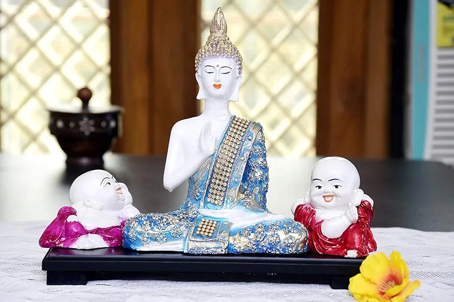 Mariner's Creation Divine Buddha Statue with Two Child Monk