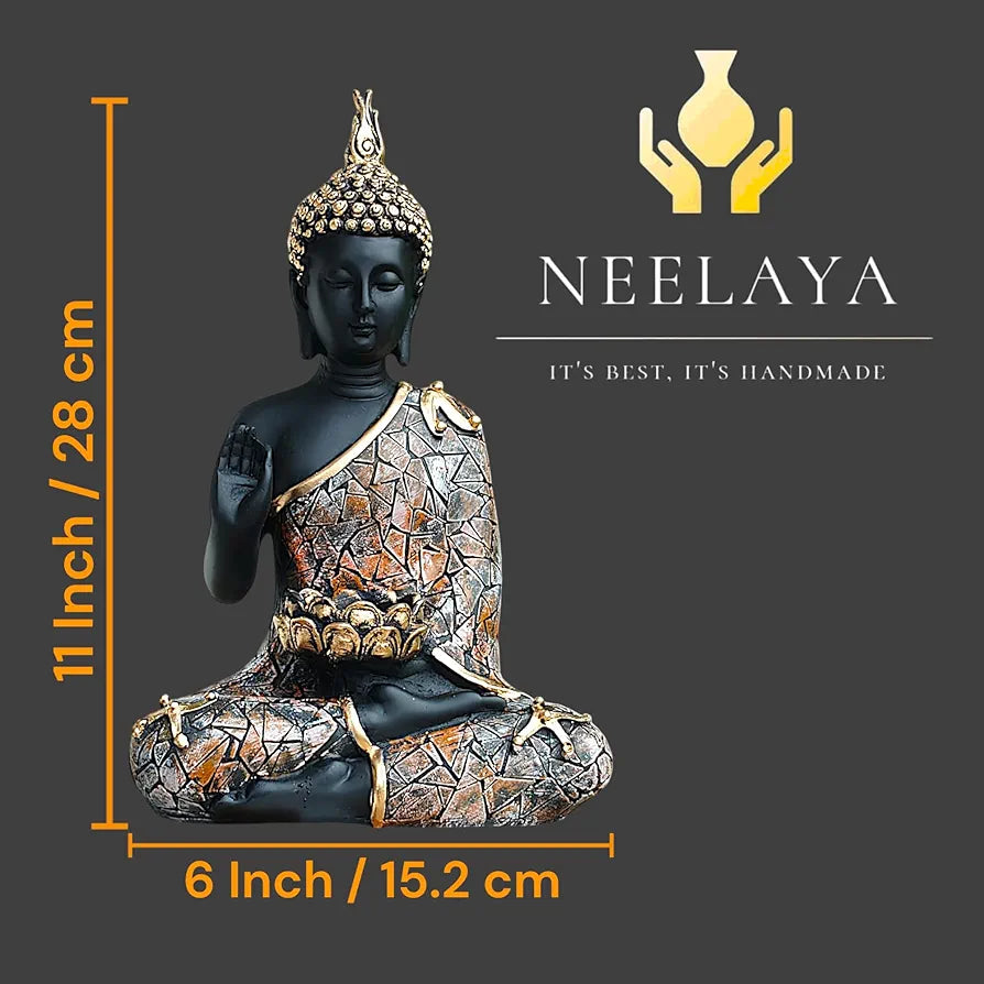 Neelaya Meditating Buddha Tealight Holder Polyresin Statue 28 Cm Black Brown
