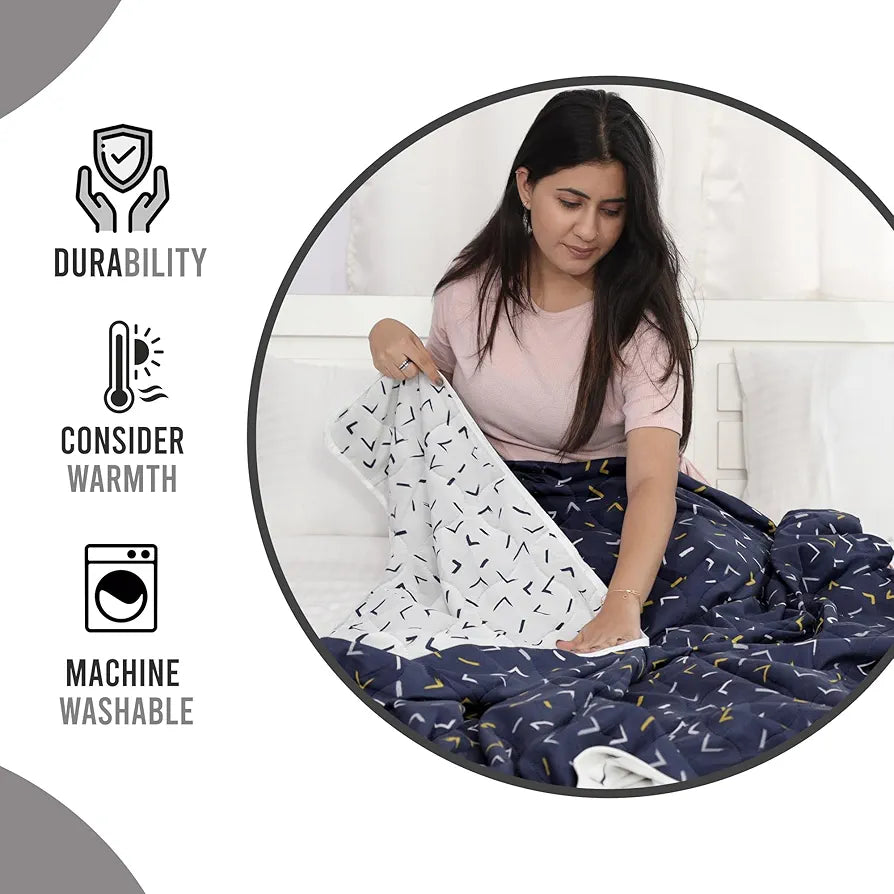 Divine Casa Microfiber 150 GSM Reversible Double Bed Comforter Ultra Soft & Lightweight Blanket Colour Navy Blue