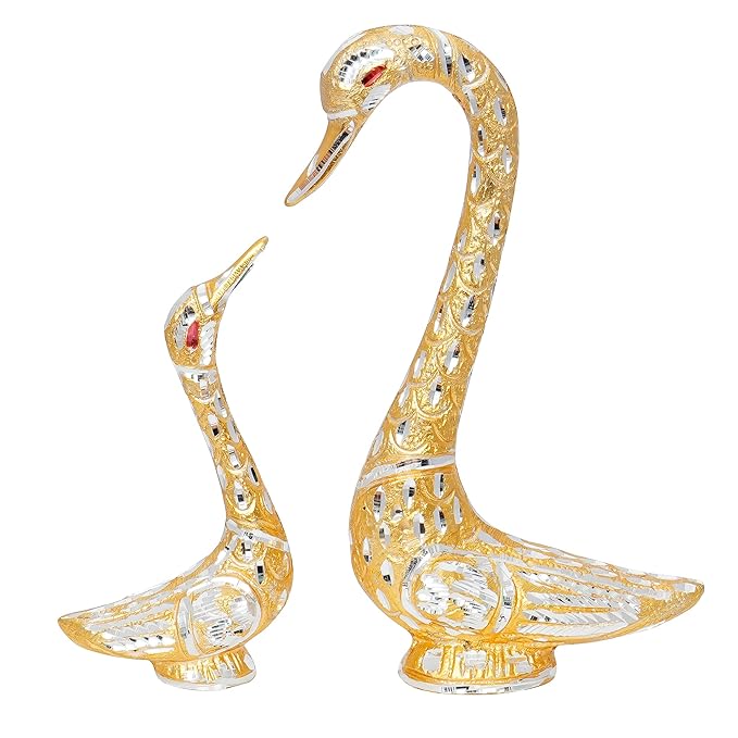 Ecraftindia Loving Golden Swan Couple Metal Handcrafted Decorative Figurine