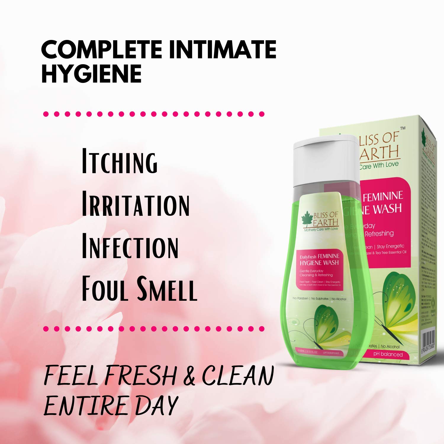 Bliss of EarthÂ® DailyFresh Feminine Hygiene Wash | 100ML | Enriched With Bliss of Earth Alcohol Free Witch Hazel & Australian Tea Tree Essential Oil | Great For Daily Intimate Care