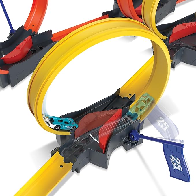 Hot Wheels Multi-Loop Race Off Playset with 1 Car Knock Down Flags to Score Points