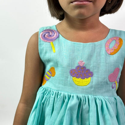 ArthLife Cyan Candy Party Wear Dress