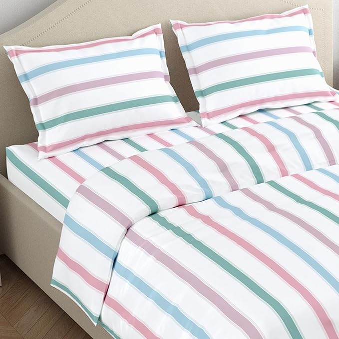 Haus & Kinder Cotton Queen Size Bedsheet for Double Bed (90 X 100 Inches) with 2 Pillow Covers | 186 TC Bed Sheet Blue Spectrum