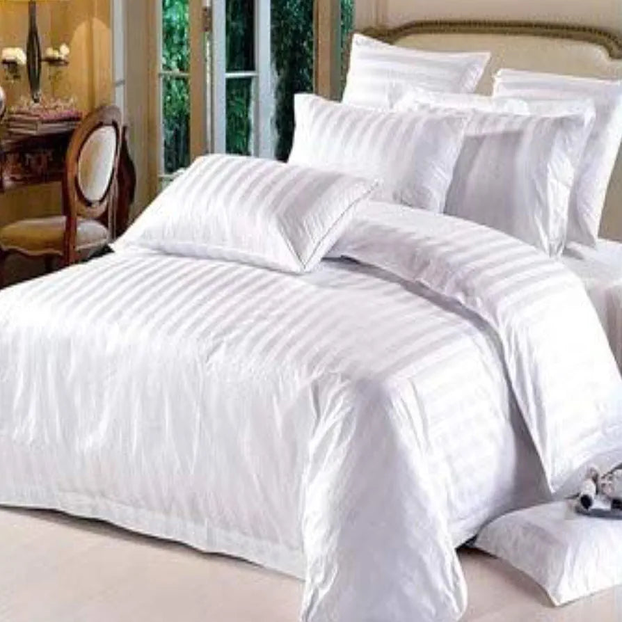 Trance Home Linen Zippered 100% Cotton 400 TC King Size Duvet Cover Quilt Cover Blanket Cover Razai Comforter Cover with 2 Pillow Covers Colour White Stripes