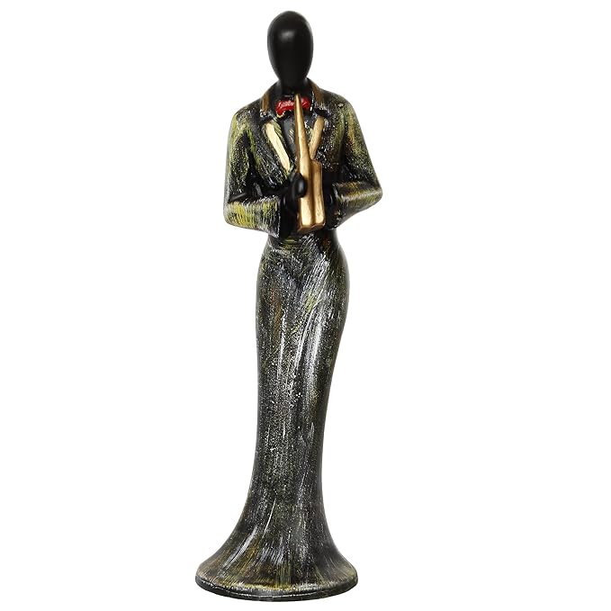 Ecraftindia Lady Playing Wind Musical Instrument Antique Finish Handcrafted Decorative Polyresin Showpiece