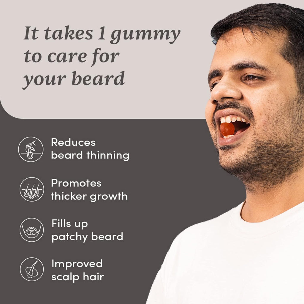 Man Matters Beard Gummies for Men | 30 Days Pack | Thicken Beard, Stimulates Beard Follicles & Improves Beard Density | Biotin, D-aspartic Acid & Creatine | Gelatin-Free,100% Veg
