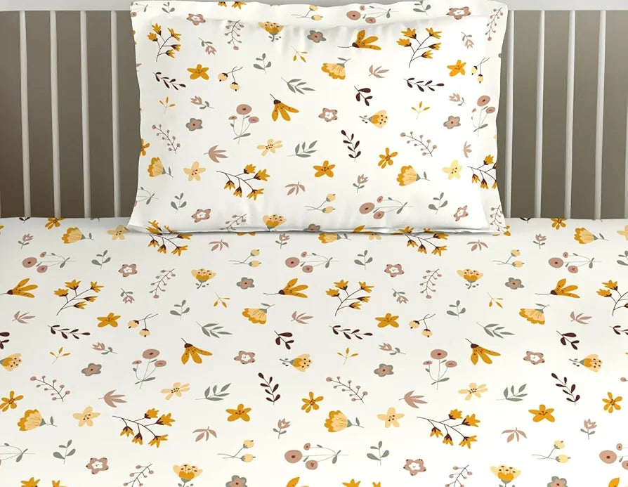 Trance Home Linen 180Tc 100% Cotton 78"X36" Single Size Elastic Fitted Bedsheet Printed With 1 Pillow Cover 200 tc Colour Soloce Yellow