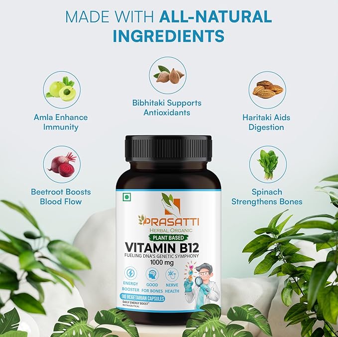 Prasatti Herbal Organic Plant Based Vitamin B12 - 120 Veg Capsules