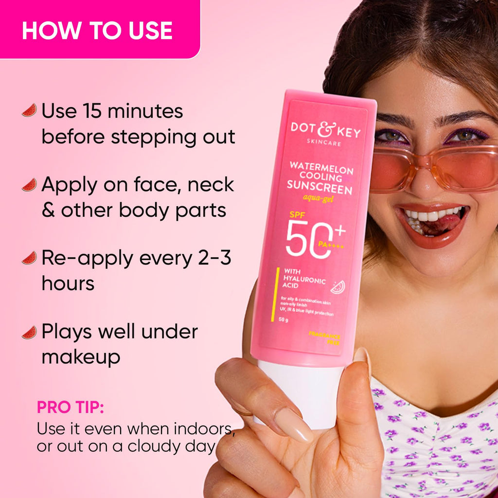 Dot & Key Watermelon Hyaluronic Sunscreen SPF 50 PA+++| for Oily, Normal & Combination Skin | UV + Blue Light Protection | Lightweight | No White Cast | Boosts Vitamin D Absorption | 50gâ€¦