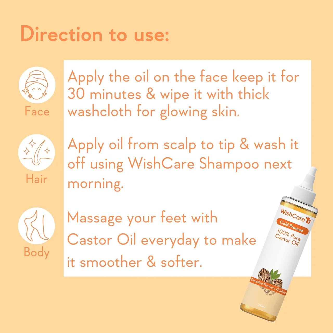 WishCare Premium Cold Pressed Castor Oil -200 ml