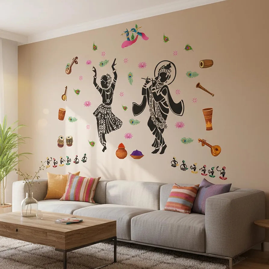 StickMe Lord Radhe Krishna Hindu God Creative Religious Wall Sticker - Self Adhesive Peel & Stick Vinyl Extra Large - 260 x 160 cm