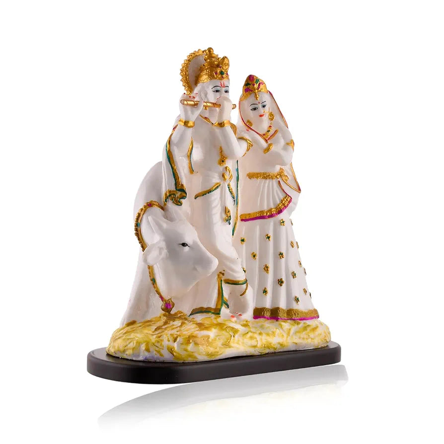 CraftVatika Radha Krishna Murti Idol Marble Dust Radhe Krishna with Cow Statue