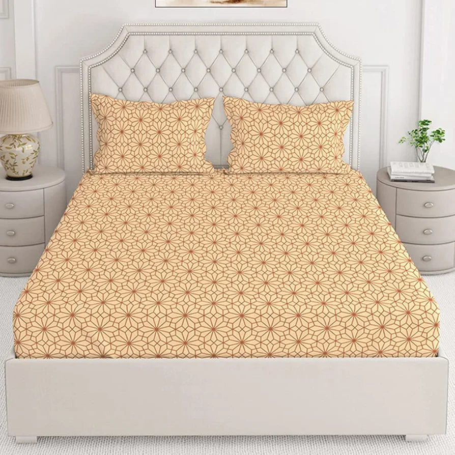 Layers California Bedsheet Set for All Seasons Lightweight Moisture Absorbent 225 CVC King Size Brown, Geometry Pattern