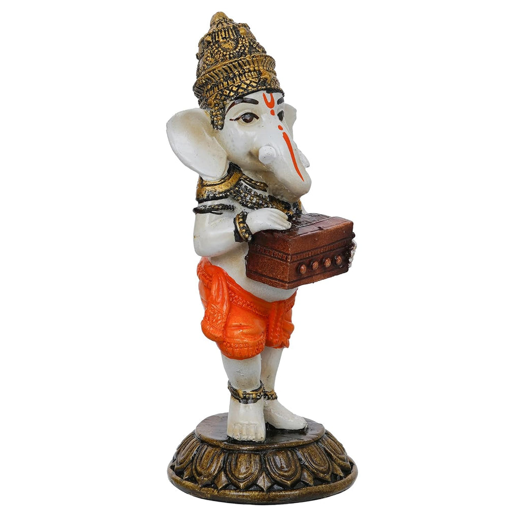 Ecraftindia Handcrafted Polyresin Lord Ganesha Idol Playing Harmonium Musical Instrument Statue Decorative Showpiece