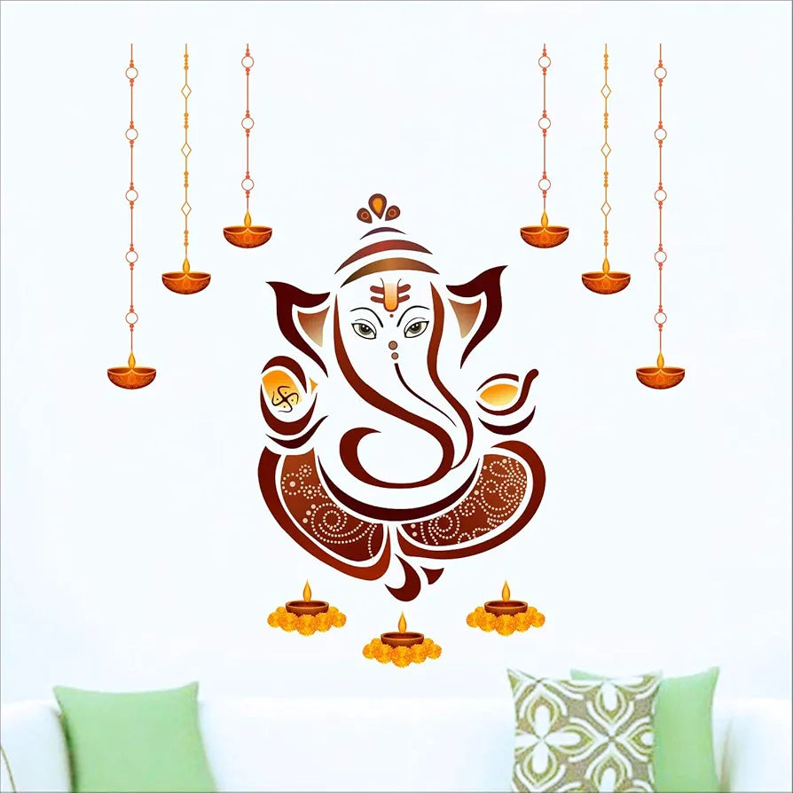 StickMe Shree Ganesh Wall Sticker Colourful Ganpati Bappa Mural Art Vinyl Decal -Self-Adhesive Medium - 80 x 85 cm