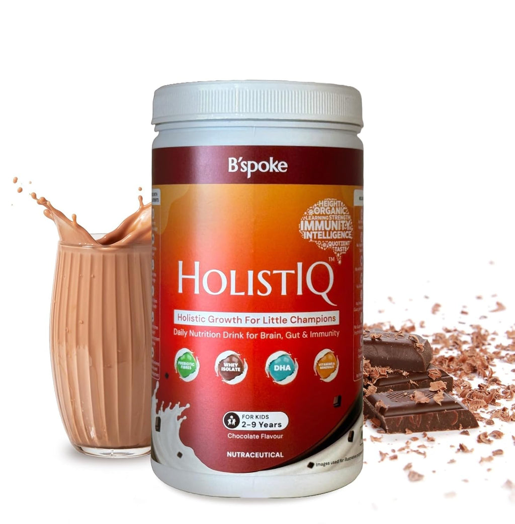 HolistIQ Chocolate Nutrition Drink for Kids (2â€“9 Years) | Whey Protein Isolate & Milk Protein Blend with 9 Essential Amino Acids | No Refined Sugar, No Fillers, No Emulsifiers | 400 g