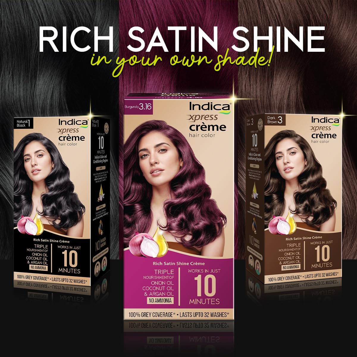 Indica Xpress CrÃ¨me Hair Color Natural Black 1 | 60g+75ml | 10min Color | No Ammonia | Onion, Coconut & Argan Oil | 100% Grey Coverage | Lasts Up to 32 Washes