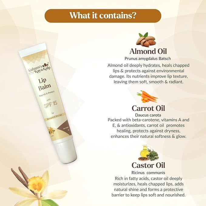 Kulsum's Kaya Kalp Herbals Vanilla Lip Balm with SPF 15 - 10 gms