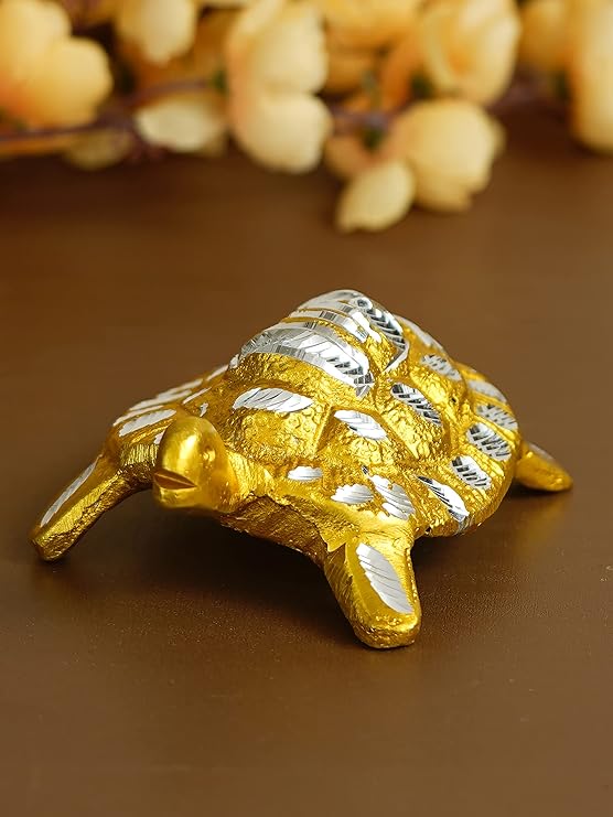 Ecraftindia Beautiful Golden Engraved Metal Feng Shui Tortoise Statue Decorative Showpiece