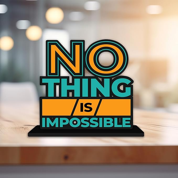 Artvibes Wooden Idols and Figurine Nothing is Impossible Quotes Table Decor for Office Desk Showpiece | Home Decoration