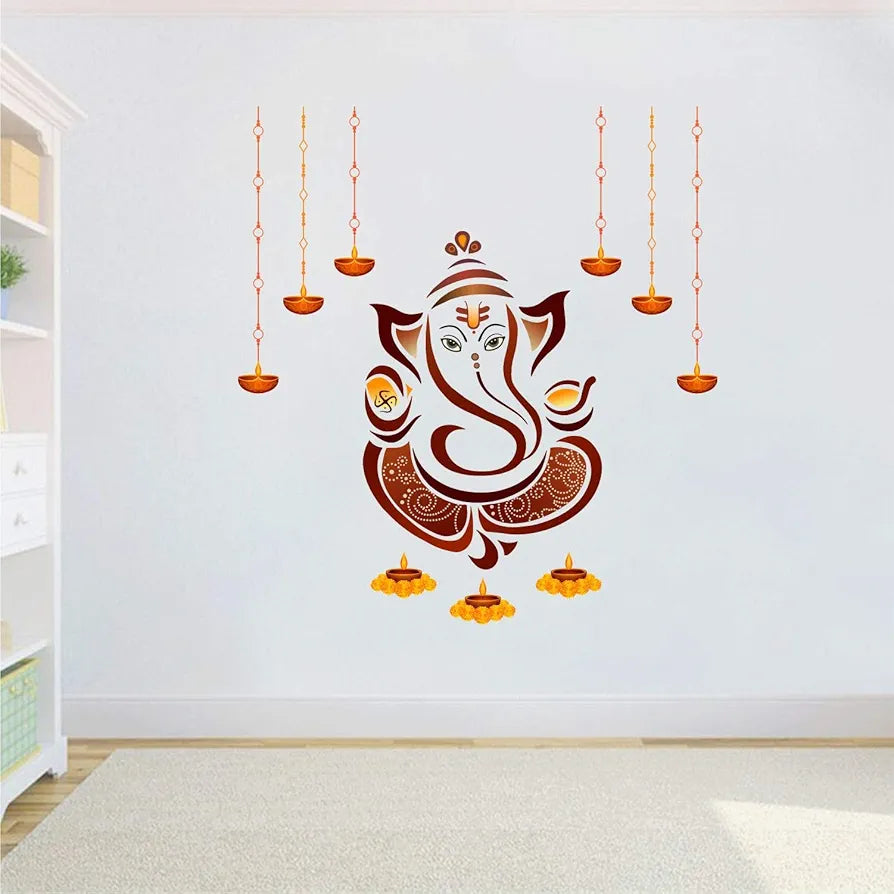 StickMe Shree Ganesh Wall Sticker Colourful Ganpati Bappa Mural Art Vinyl Decal -Self-Adhesive Medium - 80 x 85 cm