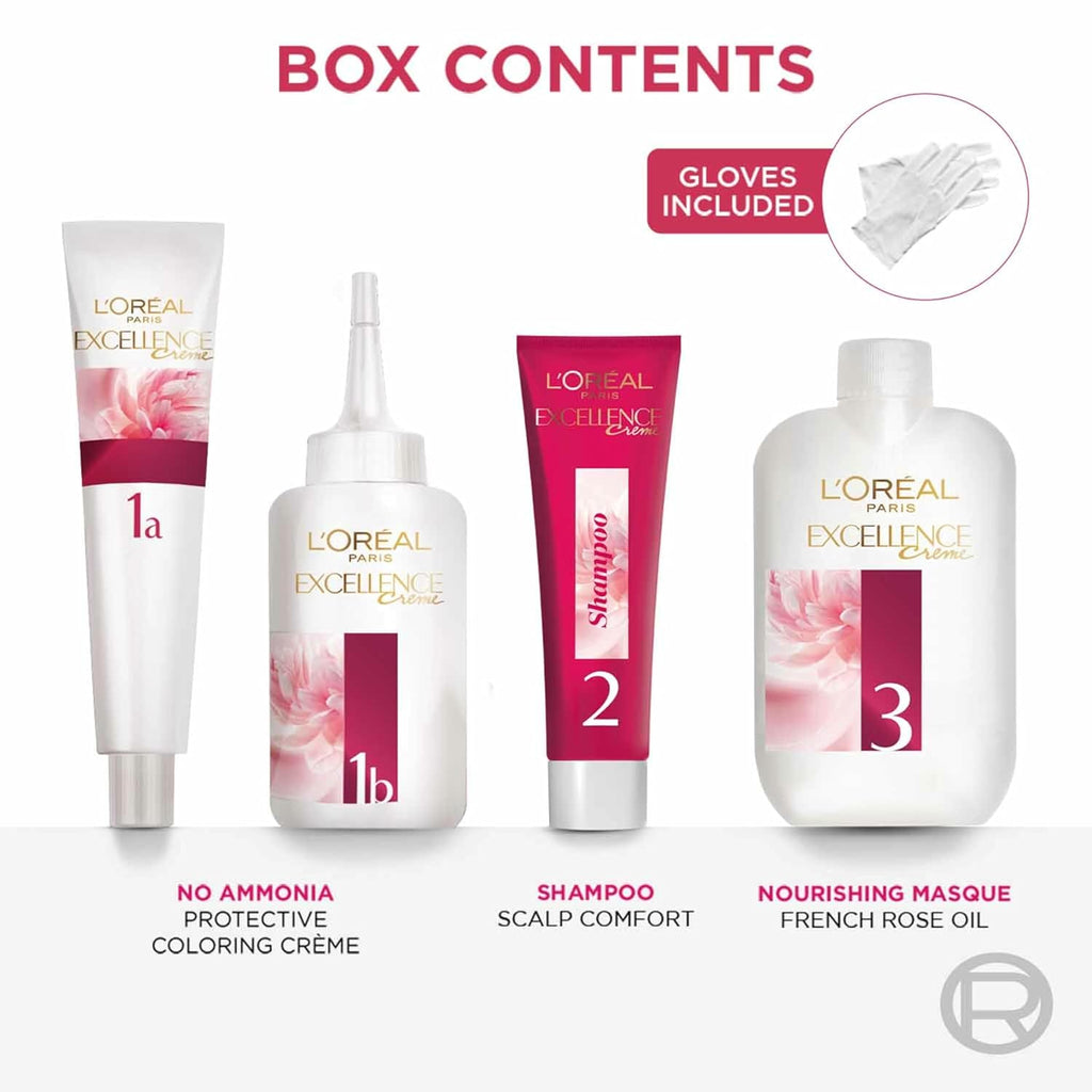 L'Oreal Paris Excellence Creme Hair Color, 3 Dark Brown, 72ml+100g