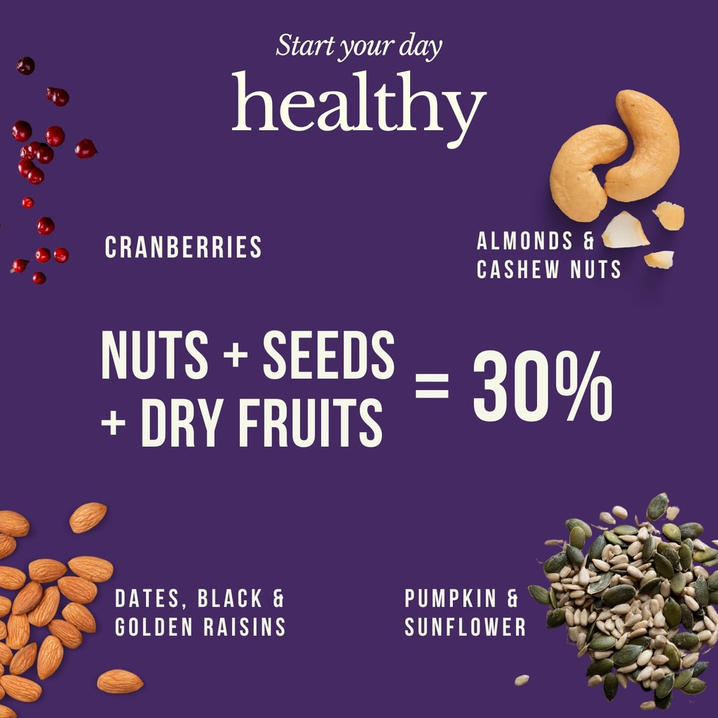 Fulfilling Chocolate Muesli- Tasty & Healthy Breakfast Cereal 700g, Dry fruit & Nuts, Omega 3 rich Pumpkin & Sunflower Seeds + Cranberry | Rolled Oats + Millet Flakes | Vegan