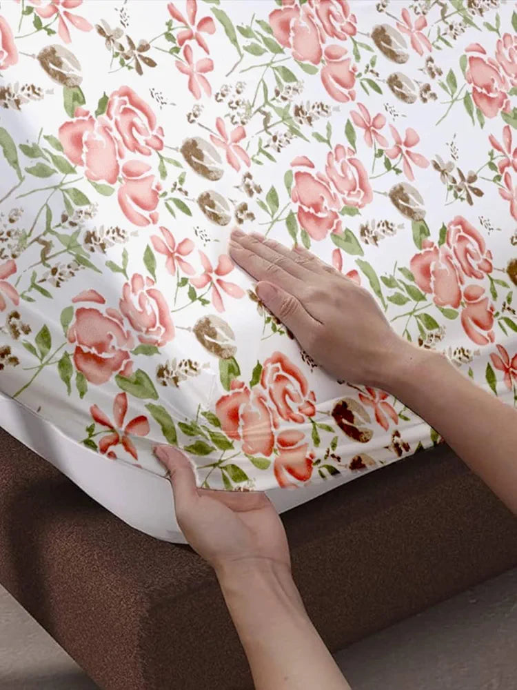 Trance Home Linen 180Tc 100% Cotton 78"X72" Standard King Size Elastic Fitted Bedsheet Printed King Bed Size With 2 Pillow Covers 180 TC Colour Huvu Red