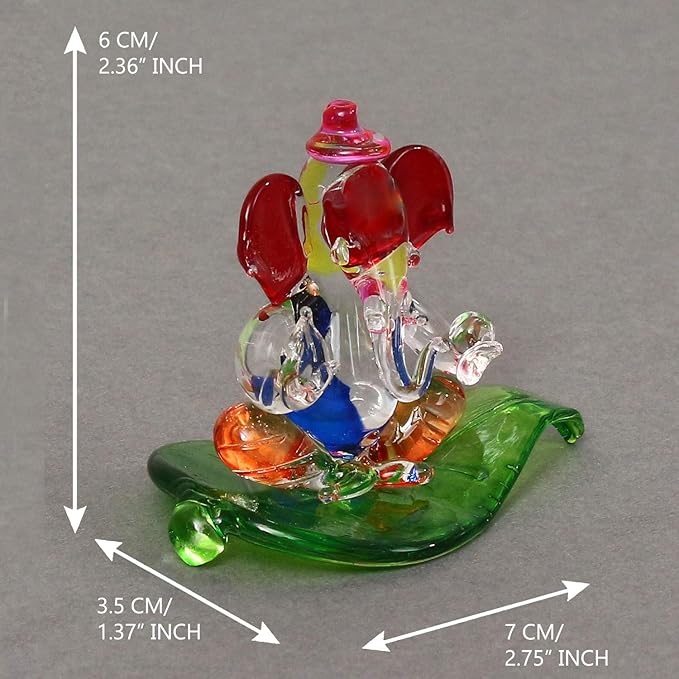Ecraftindia Multicolored and Transparent Double Sided Crystal Car Paan Ganesha Showpiece