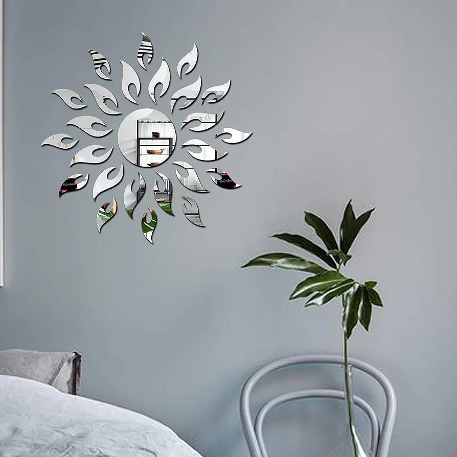 Bikri Kendra Ind Sun Silver with 12 Square Purple Mirror Stickers for Wall Decor Stickers Acrylic