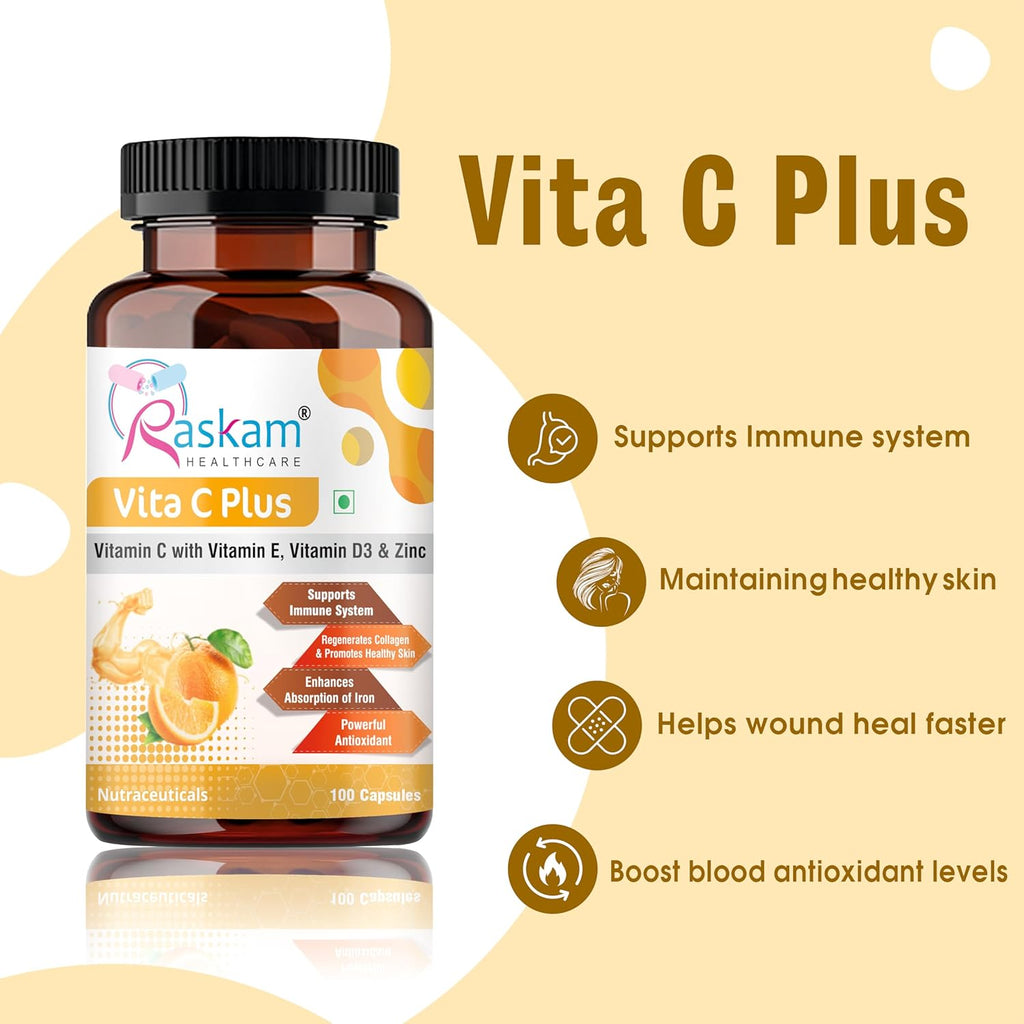Vita C Plus - 100 Capsules - Antioxidant & Immune Support - Overall Health - Skin Anti-Ageing -Supports Healthy Skin & Joints
