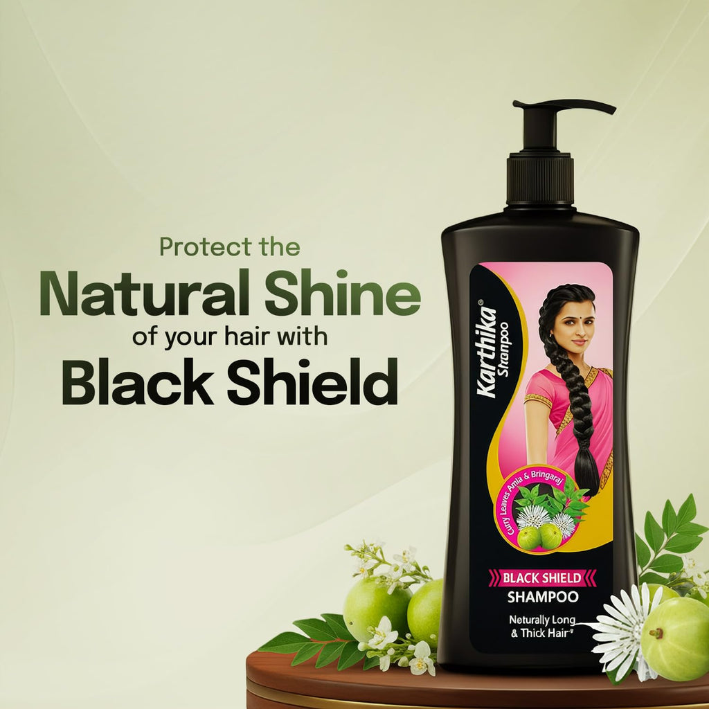 Karthika Black Shield Shampoo for Hair Fall Control & Hair Growth | With Amla, Curry Leaves & Bhringraj | For Long, Strong Hair | 650 ml