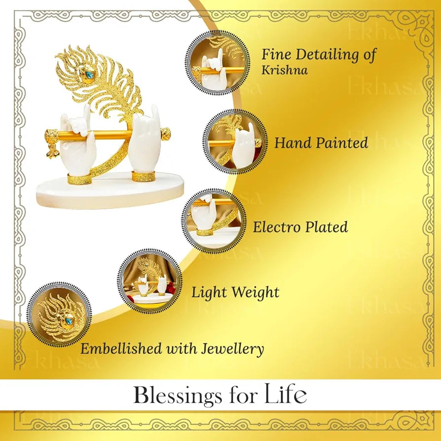 Ekhasa Lord Krishna Hands with Flute Idol White Krishna Hands