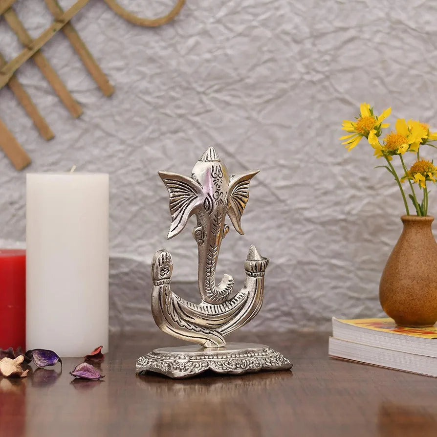 Collectible India Metal Ganesha Idol Showpiece Silver Plated Ganesh Ganpati Statue