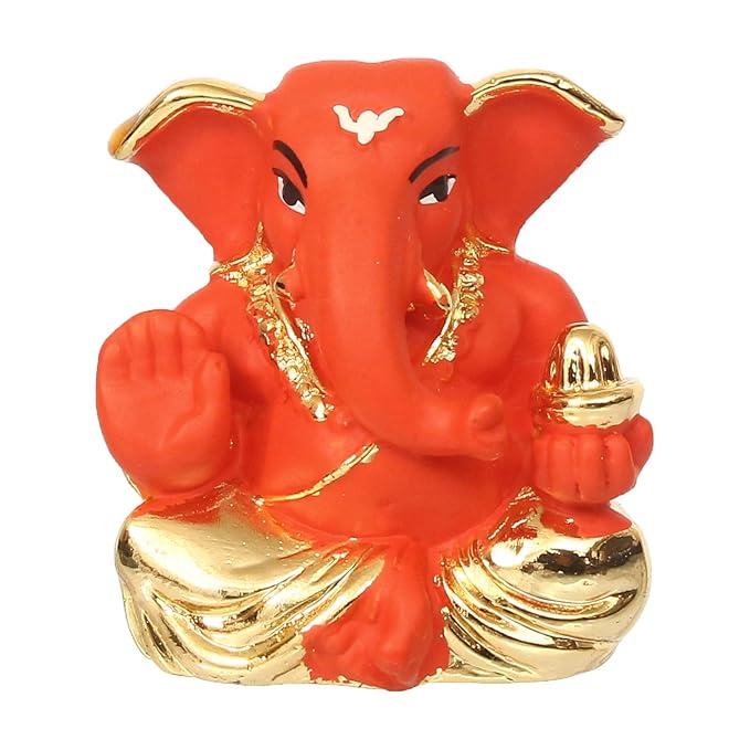Ecraftindia Gold Plated Orange Appu Ganesha Decorative Showpiece