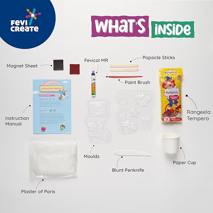 Fevicreate Mould & Paint Unicorn Kit Create Adorable Plaster Badges & Fridge Magnets for Kids Age 5+ Years