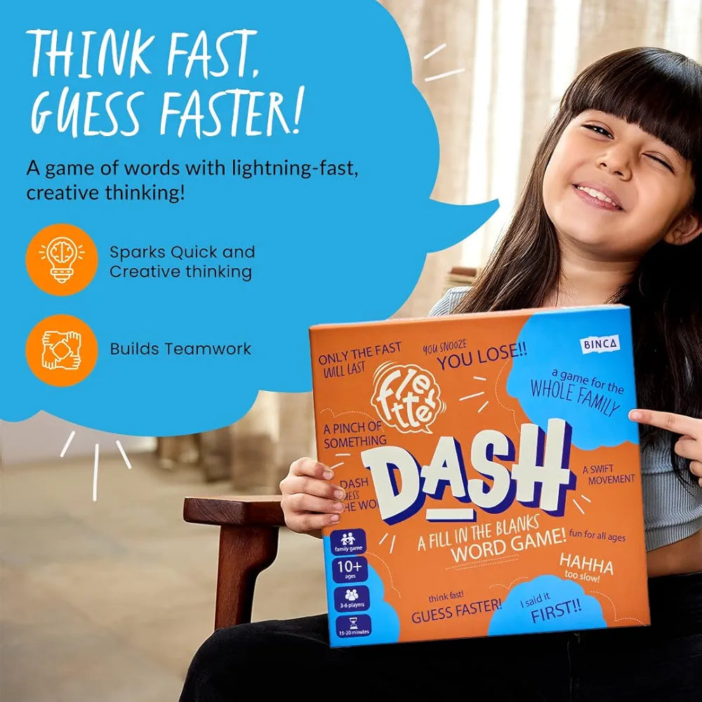 Binca Fletter Dash, A Fun Fill-in-The-Blanks Strategic Word Card Game for All Ages | Fun and Strategic Word Game | Test Vocabulary and Concentration | Ages 7+