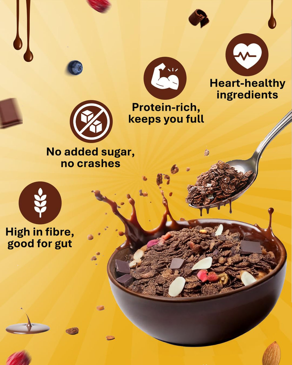 True Elements Dark Chocolate Muesli 1kg | Nuts & Berries Muesli | 13g Clean Protein | 13% Millet | Cereal for Breakfast | Gluten Free Breakfast