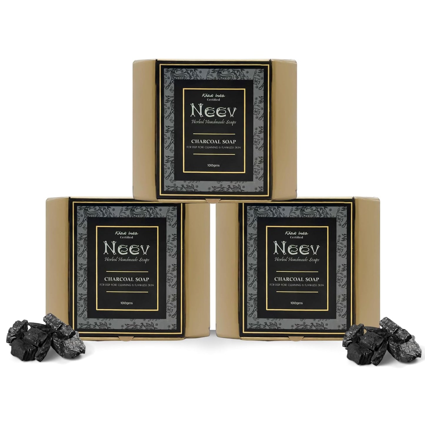 Neev Herbal Handmade Soaps Charcoal Soap - 100 gms (Pack of 3)