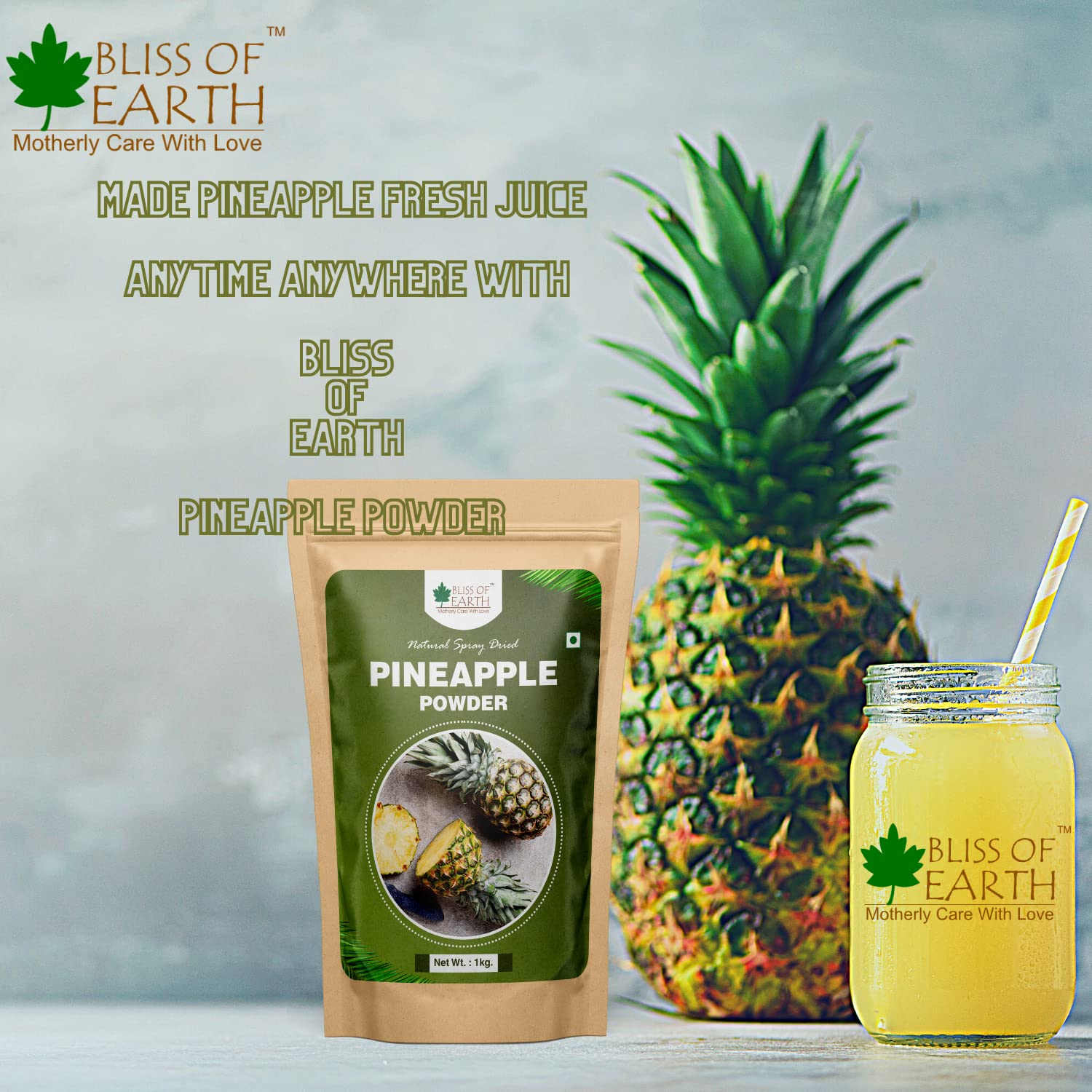 Bliss of Earth Pineapple Powder Natural Spray Dried Great for Juices, Jams, Cake, Ice Cream, & Energy Drinks (pineapple, 200)