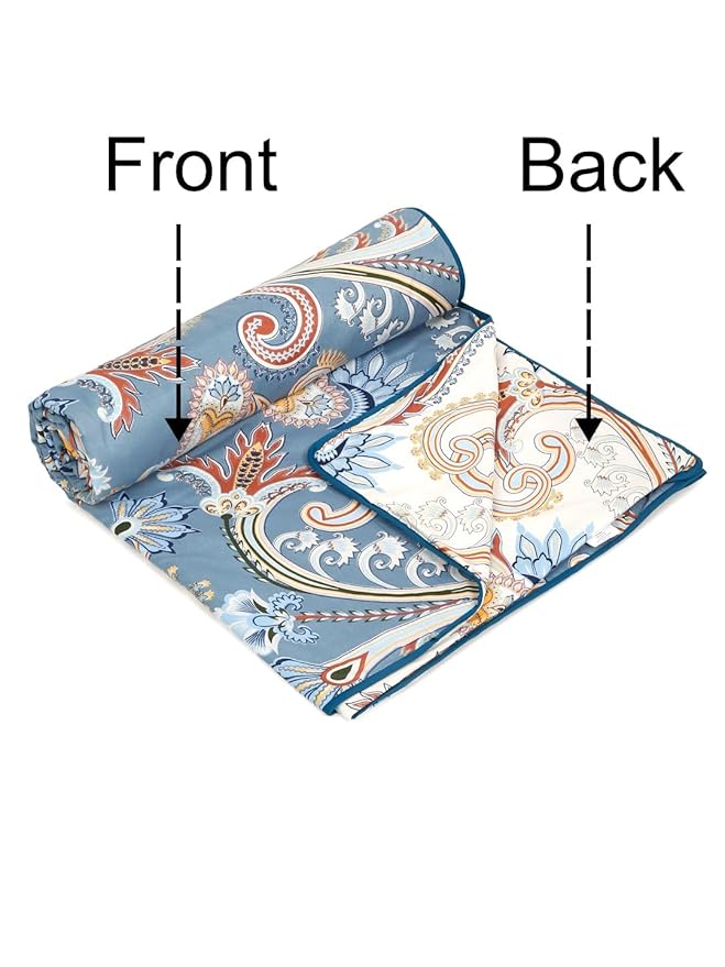 Cortina Ultra-Soft Microfiber Reversible 120 GSM Abstract Double AC Blanket Quilt Dohar | Blue