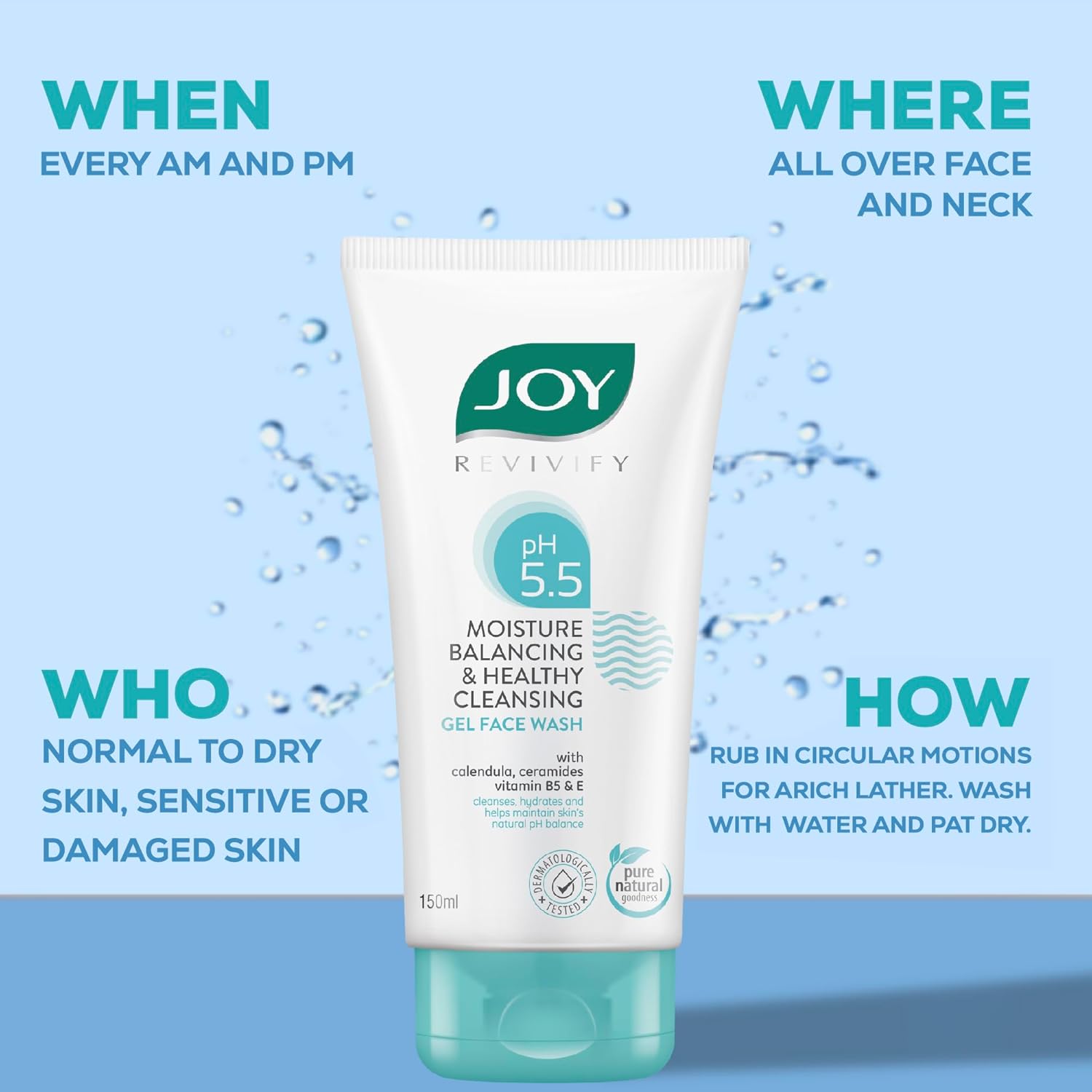 Joy pH 5.5 Hydrating Gel Winter Face Wash with Ceramides 150ml | Gently Cleanses and Restores Skin Barrier | Ideal for Sensitive Skin