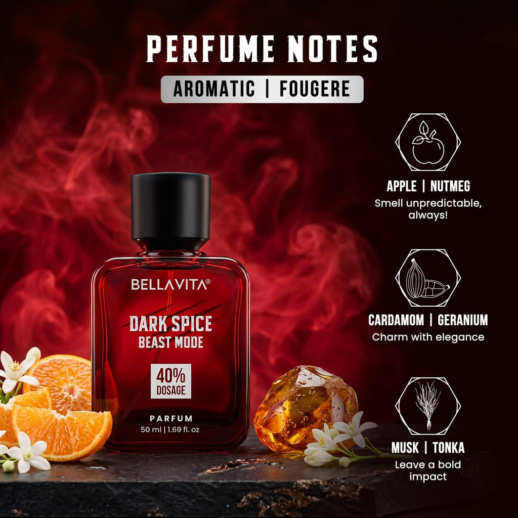 BELLAVITA Dark Spice Parfum 50ml | Perfume for Man |Beast Mode | 40% Oil Concentration | Spicy & Musky Scent | Premium Perfume for Men