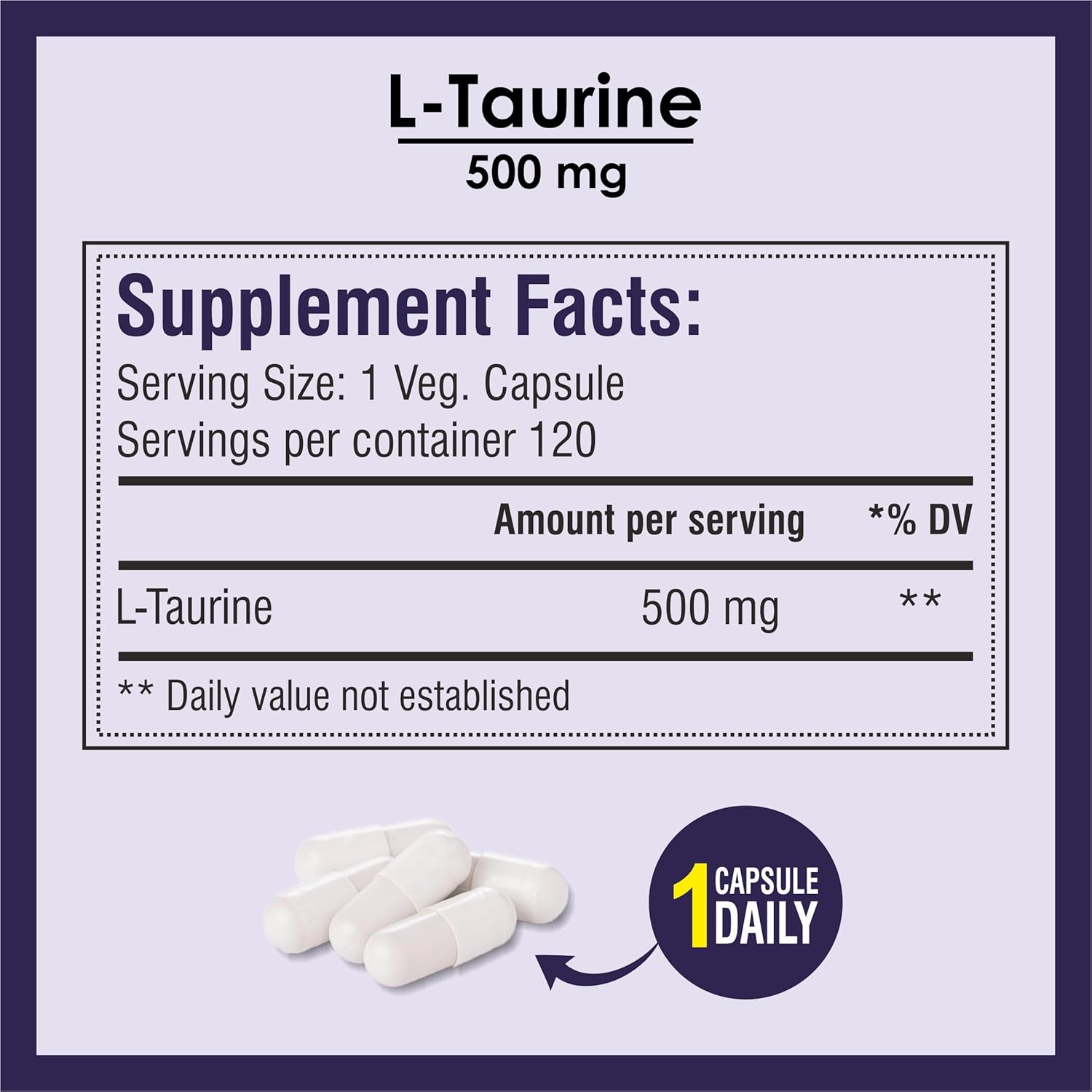 Biotrex Nutraceuticals L-Taurine 500mg Supplement, Energy, Heart, Brain & Eye Health Support, Cardiovascular system, 120 Vegetarian Capsules