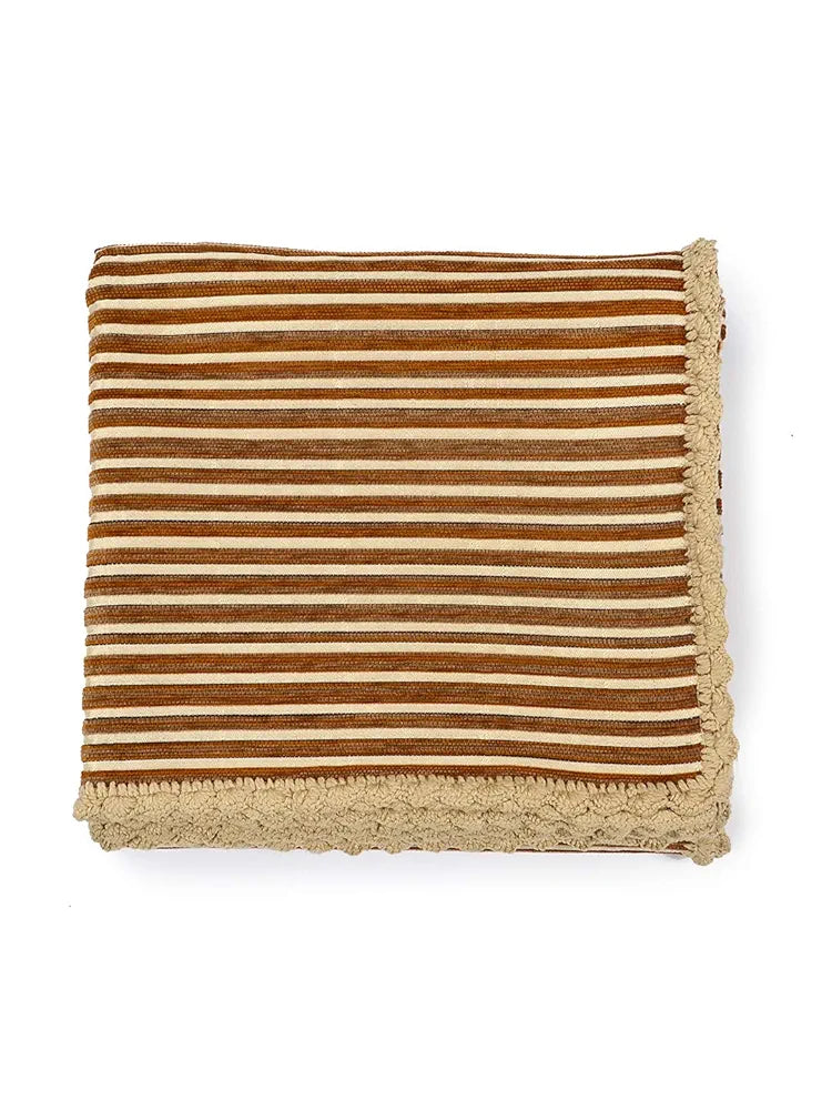 Saral Home Easy Living Polyester & Polyester Blend Striped Soft Decorative Viscose Chenille Sofa Covers/throwcolour Gold