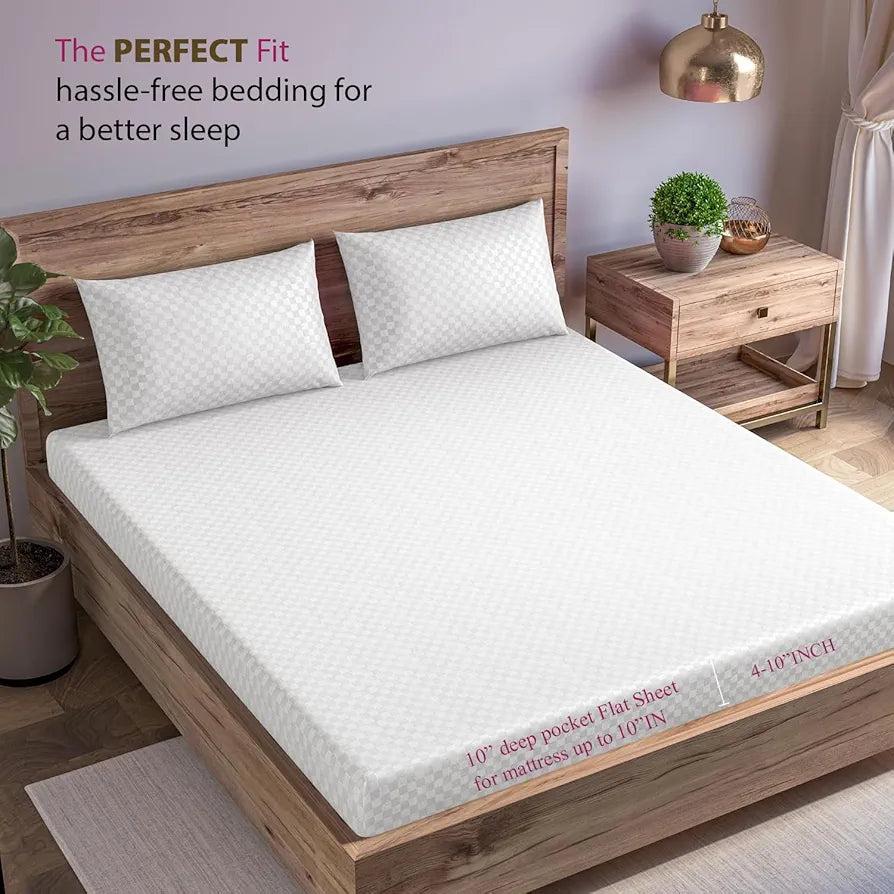 Trance Home Linen 300TC Pure 100% Cotton King Size Jacquard Weave Fitted Bedsheet with 2 Pillow Covers  78 x 72 inch Colour White
