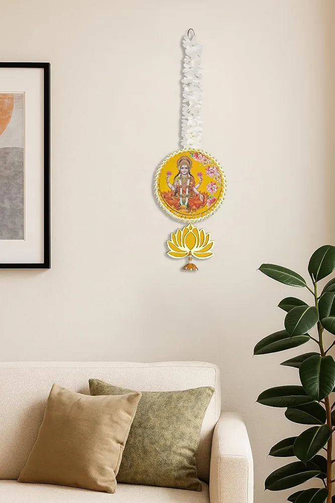 Handmade Artificial Laxmi Ji Decorative Hanging with Lotus & Garland Set of 2